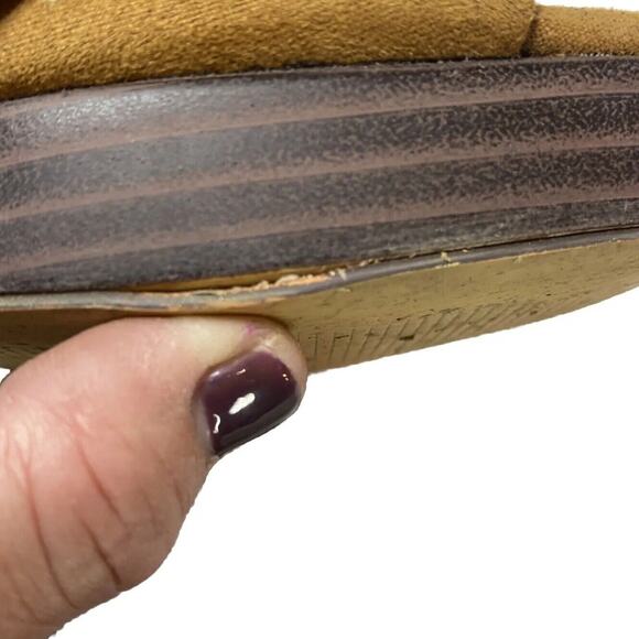 Express Women Platform Heel Sandal Size 9.5 Brown Slip On Sky High Slide 90s Y2K - Picture 3 of 10